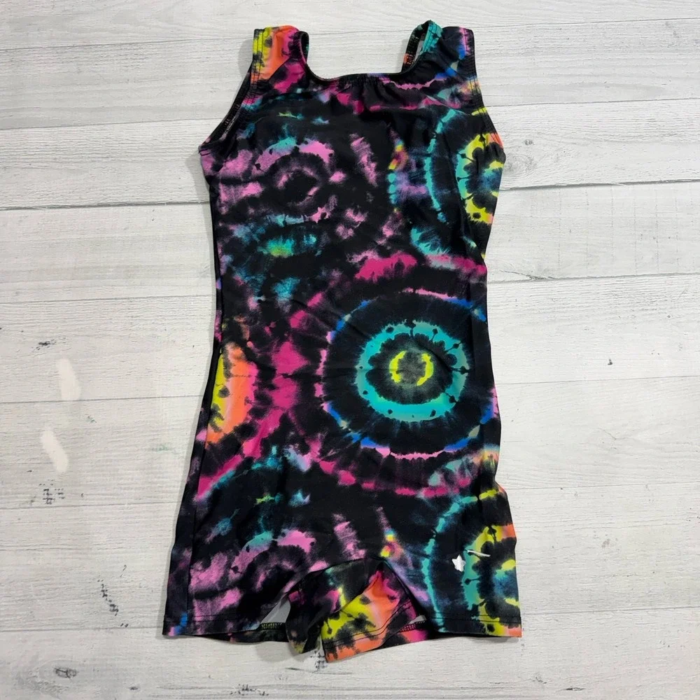 Destira girls black rainbow tie dye leotard child XS
